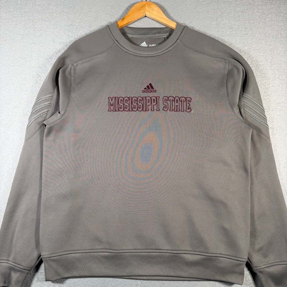 Mississippi State Bulldogs Mens Gray ClimaWarm Crewneck Sweatshirt L Adidas